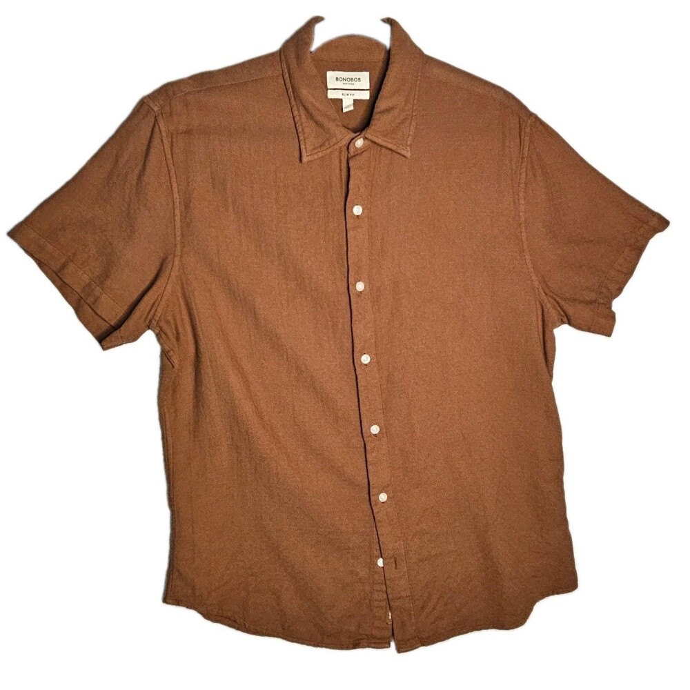 Bonobos Men’s Brown 100% Cotton Diamond Knit Button Up Sz Lg Luxury Preppy Dope
